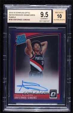 2018-19 Panini Donruss Optic - [Base] - Purple Prizm Signatures #186 - Rated Rookie - Anfernee Simons [BGS 9.5 GEM MINT]