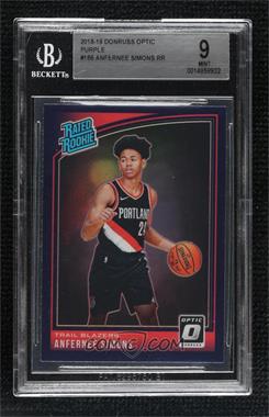 2018-19 Panini Donruss Optic - [Base] - Purple Prizm #186 - Rated Rookie - Anfernee Simons [BGS 9 MINT]