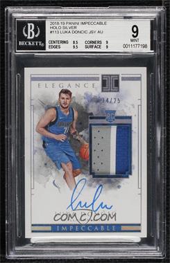2018-19 Panini Impeccable - [Base] - Holo Silver #113 - Elegance Rookie Jersey Autographs - Luka Doncic /25 [BGS 9 MINT]