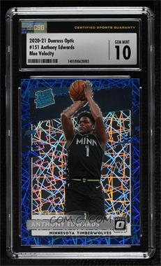 2020-21 Panini Donruss Optic - [Base] - Blue Velocity Prizm #151 - Rated Rookie - Anthony Edwards [CSG 10 Gem Mint]