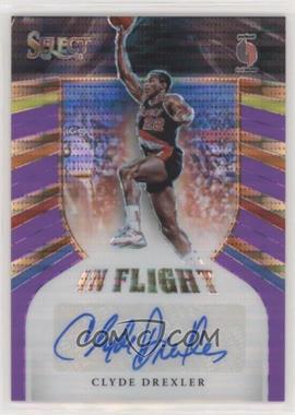 2020-21 Panini Select - In Flight Signatures - 1st Off the Line Neon Purple Pulsar Prizm #IF-CDX - Clyde Drexler /15