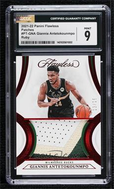 2021-22 Panini Flawless - Dual Patches - Ruby #DP-GNA - Giannis Antetokounmpo /15 [CGC 9 Mint]