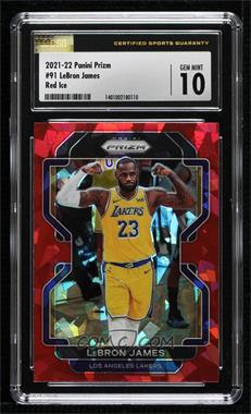 2021-22 Panini Prizm - [Base] - Red Ice Prizm #91 - LeBron James [CSG 10 Gem Mint]