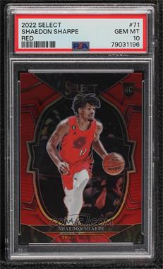 2022-23 Panini Select - [Base] - Red Prizm #71 - Concourse - Shaedon Sharpe /199 [PSA 10 GEM MT]