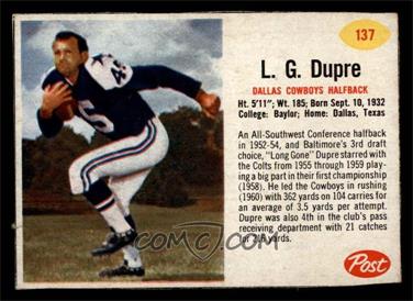 1962 Post - [Base] #137 - L.G. Dupre [EX]