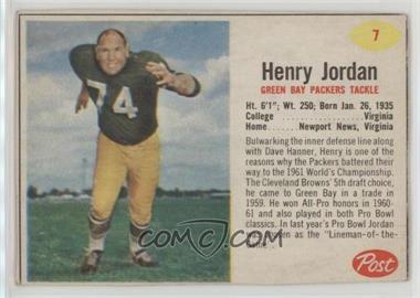 1962 Post - [Base] #7 - Henry Jordan [Good to VG‑EX]