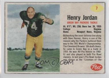 1962 Post - [Base] #7 - Henry Jordan [Good to VG‑EX]