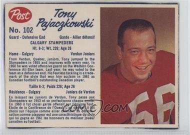 1962 Post Cereal CFL - [Base] #102.2 - Tony Pajaczkowski