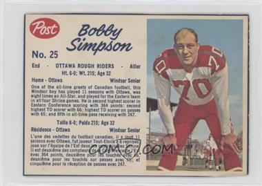 1962 Post Cereal CFL - [Base] #25.2 - Bobby Simpson [COMC RCR Poor]