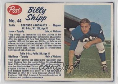 1962 Post Cereal CFL - [Base] #44.2 - Billy Shipp (hand-cut) [Good to VG‑EX]
