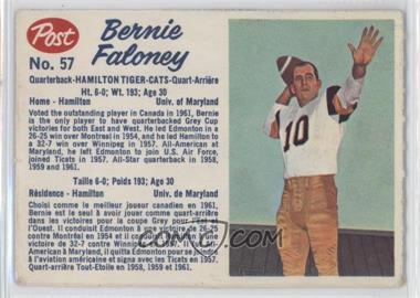 1962 Post Cereal CFL - [Base] #57.1 - Bernie Faloney (perforated) [Poor to Fair]