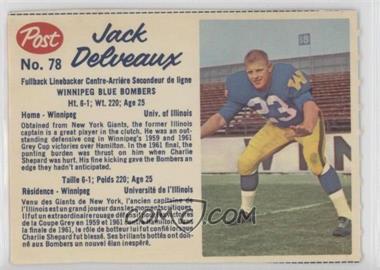 1962 Post Cereal CFL - [Base] #78.1 - Jack Delveaux (perforated)