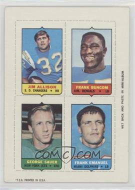 1969 Topps - Mini-Cards (4-in-1) #_ABSE - Jim Allison, Frank Buncom, George Sauer, Frank Emanuel