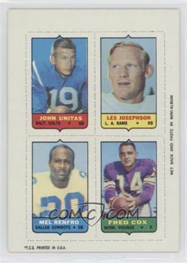 1969 Topps - Mini-Cards (4-in-1) #_UJRC - Johnny Unitas, Les Josephson, Mel Renfro, Fred Cox