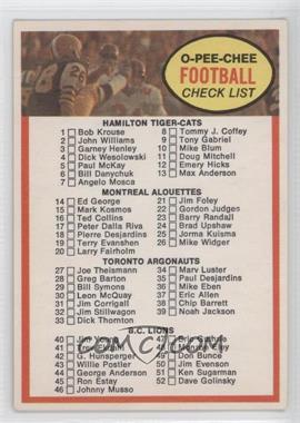 1972 O-Pee-Chee Canadian Football League - [Base] #132 - Checklist