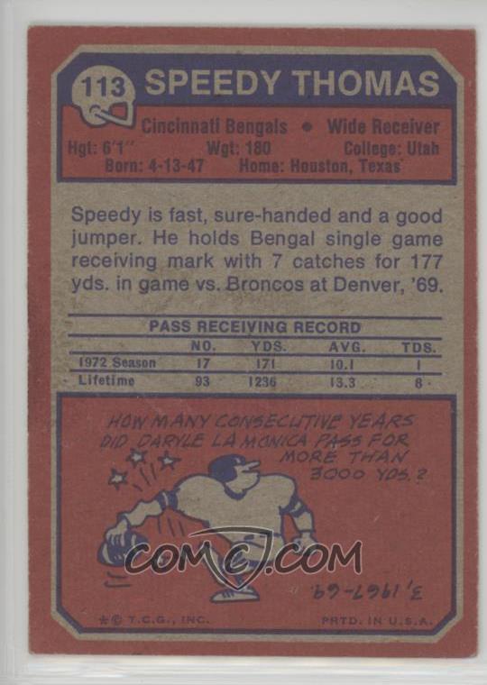 1973 Topps - [Base] #113 - Speedy Thomas - COMC Card Marketplace