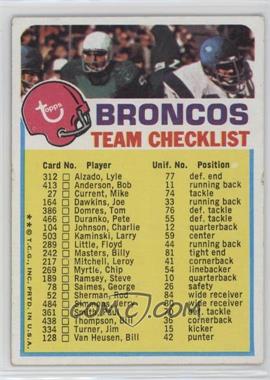 1973 Topps Team Checklists - [Base] #_DEBR.2 - Denver Broncos (Two Stars on Front) [Poor to Fair]