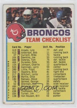 1973 Topps Team Checklists - [Base] #_DEBR.2 - Denver Broncos (Two Stars on Front) [Poor to Fair]