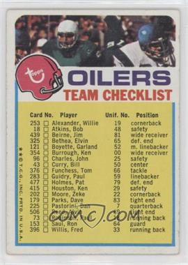 1973 Topps Team Checklists - [Base] #_HOOI.2 - Houston Oilers (Two Stars on Front) [Good to VG‑EX]