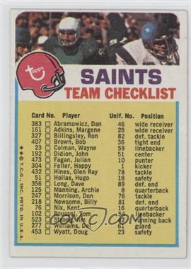 1973 Topps Team Checklists - [Base] #_NEOS.1 - New Orleans Saints (One Star on Front)