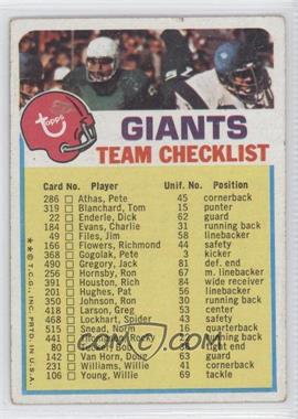 1973 Topps Team Checklists - [Base] #_NEYG.2 - New York Giants (Two Stars on Front) [Good to VG‑EX]