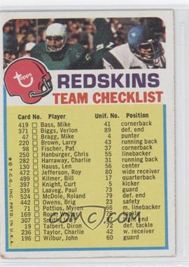 1973 Topps Team Checklists - [Base] #_WARE.1 - Washington Redskins (One Star on Front)