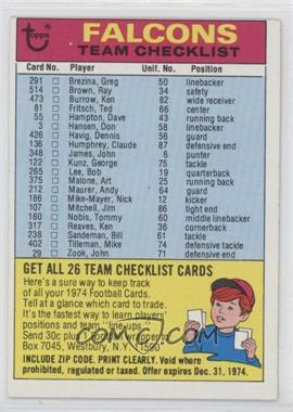 1974 Topps - Team Checklist #_ATFA.2 - Atlanta Falcons (Two Stars on Back)