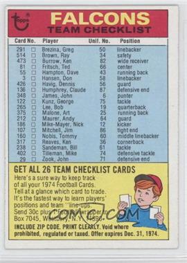 1974 Topps - Team Checklist #_ATFA.2 - Atlanta Falcons (Two Stars on Back)