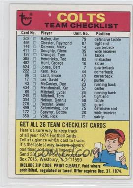 1974 Topps - Team Checklist #_BACO.1 - Baltimore Colts (One Star on Back) [Good to VG‑EX]