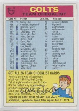 1974 Topps - Team Checklist #_BACO.2 - Baltimore Colts (Two Stars on Back) [Poor to Fair]