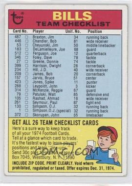 1974 Topps - Team Checklist #_BUBI.2 - Buffalo Bills (Two Stars on Back) [Good to VG‑EX]