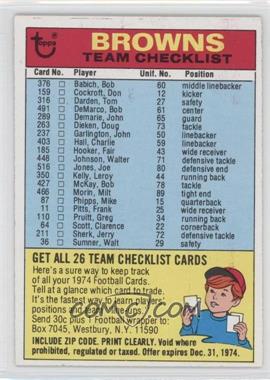 1974 Topps - Team Checklist #_CLBR.2 - Cleveland Browns (Two Stars on Back)