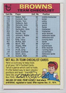 1974 Topps - Team Checklist #_CLBR.2 - Cleveland Browns (Two Stars on Back)