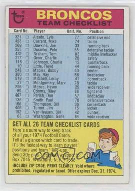 1974 Topps - Team Checklist #_DEBR.1 - Denver Broncos (One Star on Back)