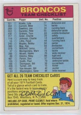 1974 Topps - Team Checklist #_DEBR.1 - Denver Broncos (One Star on Back)