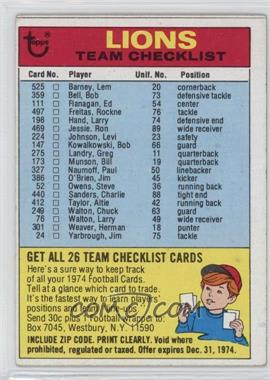 1974 Topps - Team Checklist #_DELI.1 - Detroit Lions (One Star on Back) [Good to VG‑EX]