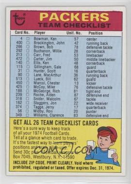 1974 Topps - Team Checklist #_GRBP.1 - Green Bay Packers (One Star on Back)