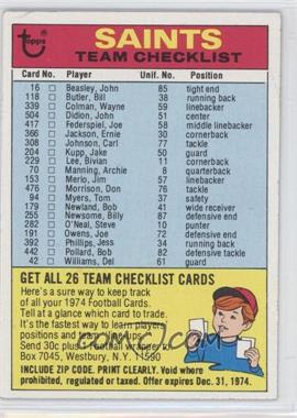 1974 Topps - Team Checklist #_NEOS.1 - New Orleans Saints (One Star on Back) [Noted]