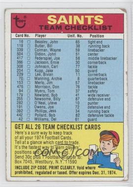 1974 Topps - Team Checklist #_NEOS.2 - New Orleans Saints (Two Stars on Back) [Good to VG‑EX]