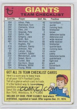 1974 Topps - Team Checklist #_NEYG.2 - New York Giants (Two Stars on Back) [Good to VG‑EX]