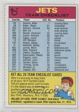 1974 Topps - Team Checklist #_NEYJ.1 - New York Jets (One Star on Back)