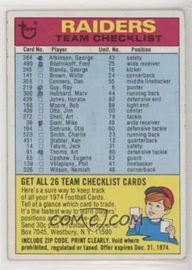 1974 Topps - Team Checklist #_OARA.1 - Oakland Raiders (One Star on Back) [Good to VG‑EX]