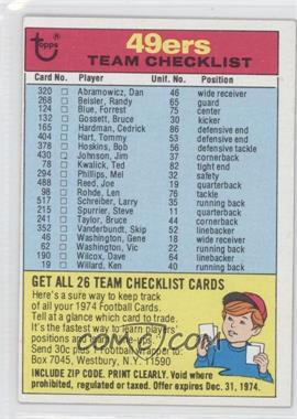 1974 Topps - Team Checklist #_SAF4.2 - San Francisco 49ers (Two Stars on Back)