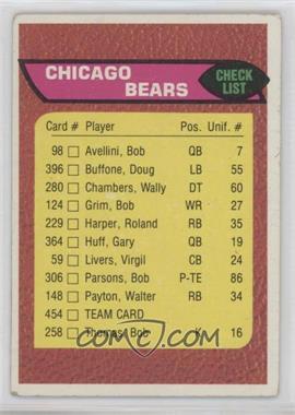 1976 Topps - [Base] #454 - Chicago Bears Team Checklist [Good to VG‑EX]