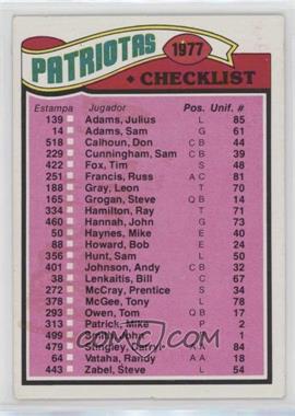 1977 Topps - [Base] - Mexican #216 - Team Checklist - New England Patriots