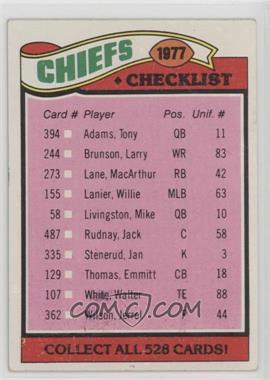 1977 Topps - [Base] #212 - Team Checklist - Kansas City Chiefs [Poor to Fair]