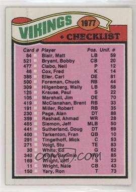 1977 Topps - [Base] #215 - Team Checklist - Minnesota Vikings