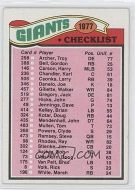 1977 Topps - [Base] #218 - Team Checklist - New York Giants