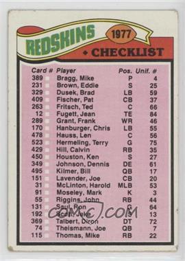 1977 Topps - [Base] #228 - Team Checklist - Washington Redskins [Good to VG‑EX]