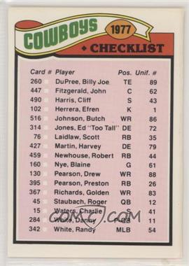 1977 Topps - Team Checklist Poster Cards #207 - Dallas Cowboys Checklist